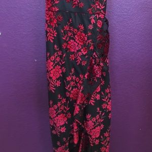 Red and black thin strap wrap around dress